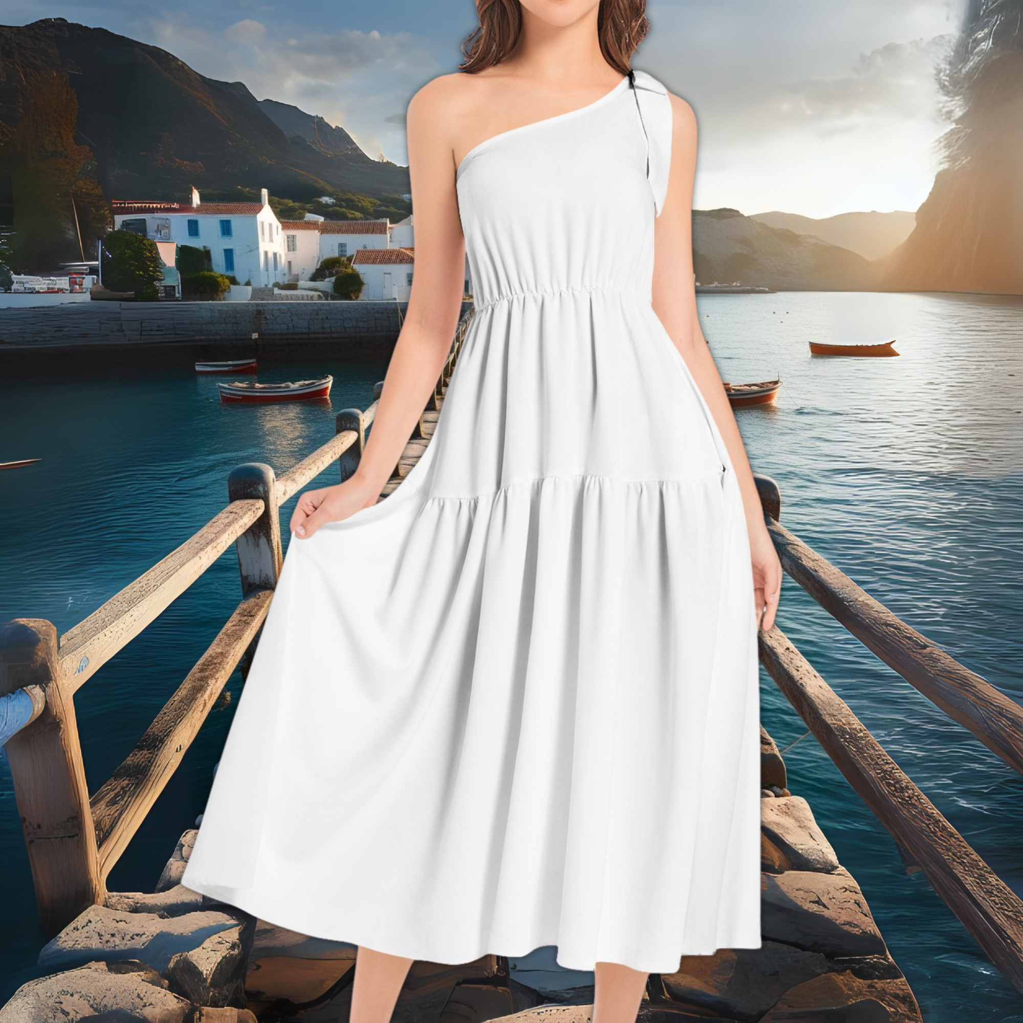 Ivory White One Shoulder Midi Dress – Minimal Elegant Dress – Bridal Shower or Graduation Outfit – Lunthia