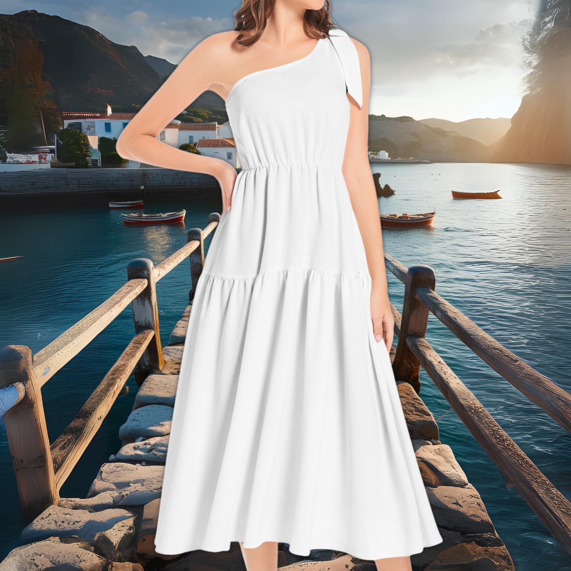 Ivory White One Shoulder Midi Dress – Minimal Elegant Dress – Bridal Shower or Graduation Outfit – Lunthia