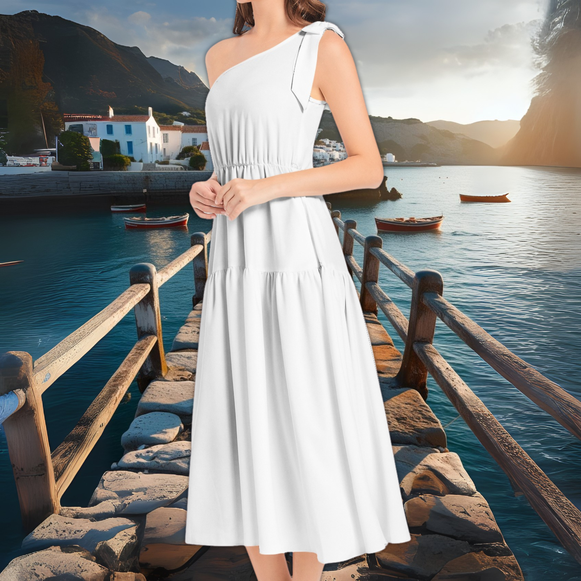 Ivory White One Shoulder Midi Dress – Minimal Elegant Dress – Bridal Shower or Graduation Outfit – Lunthia
