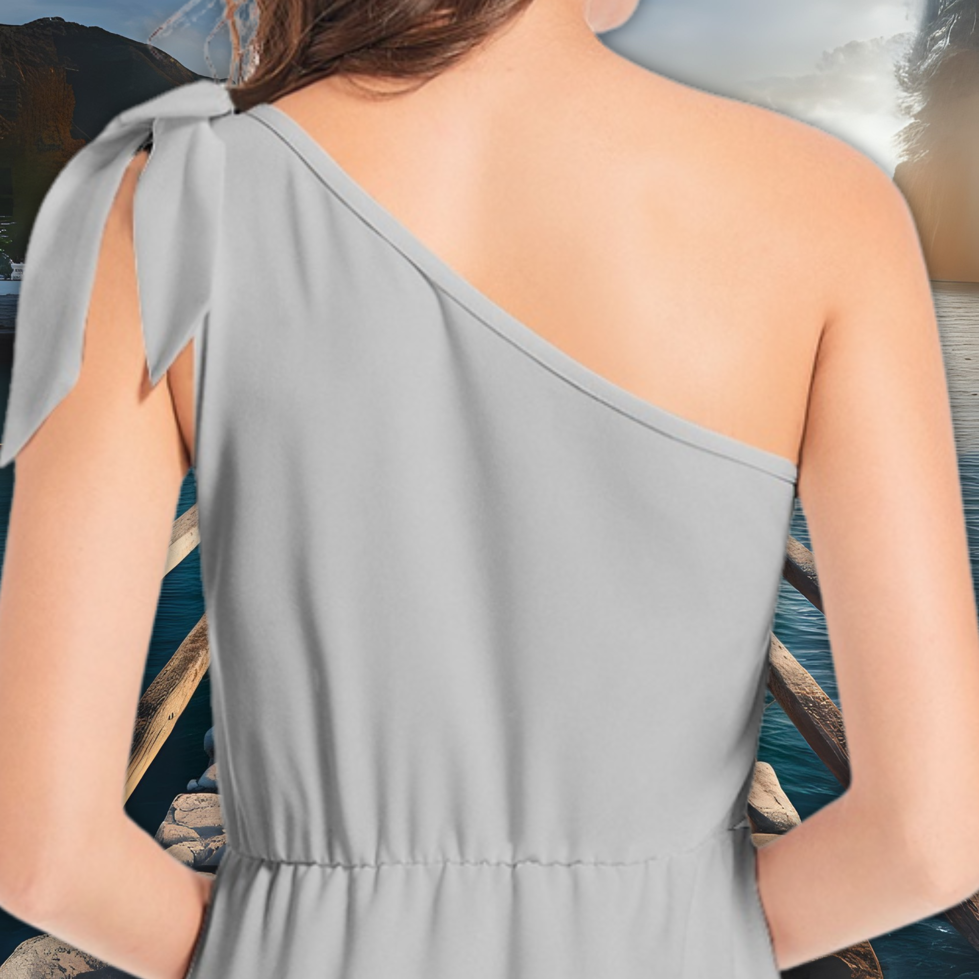 One Shoulder Ruffle Midi Dress in Slate Grey – Elegant Summer Dress – Wedding Guest Dress – Lunthia
