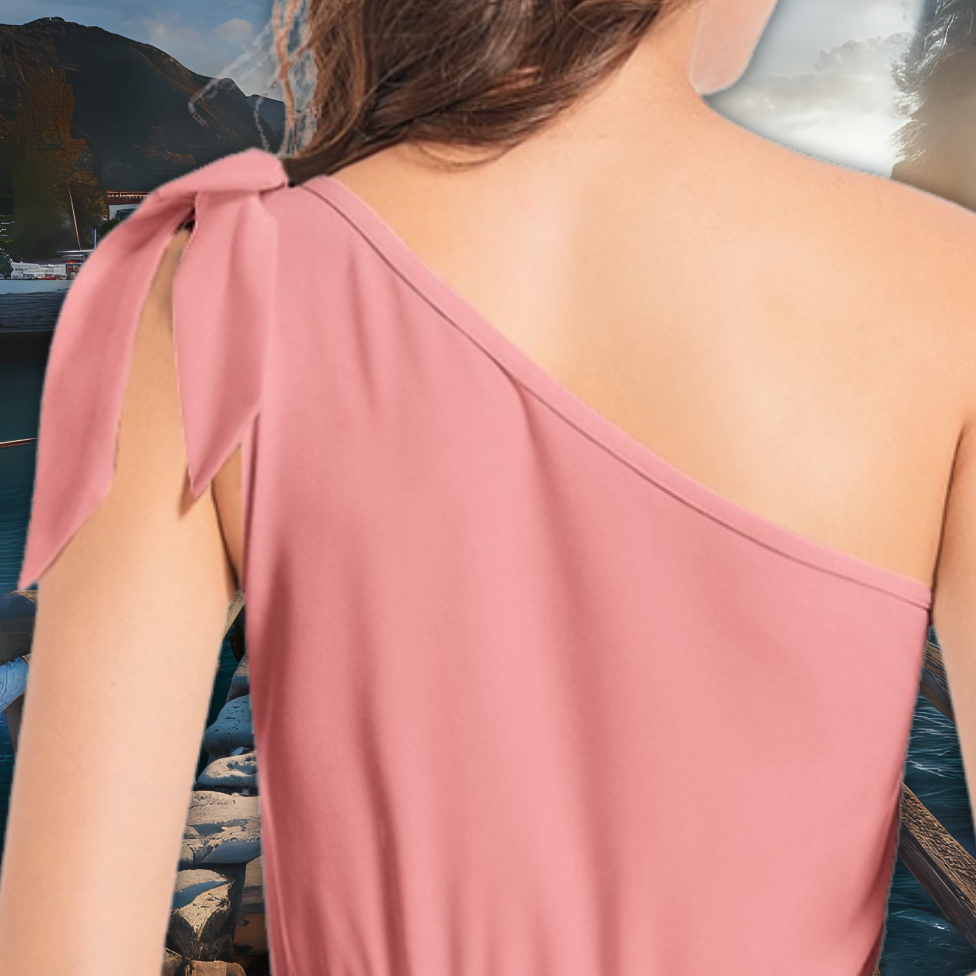 Blush Pink One Shoulder Midi Dress – Bridesmaid Dress – Romantic Ruffle Wedding Guest Dress – Lunthia